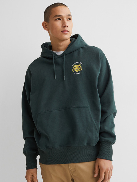 

H&M Men Green Solid Hoodie