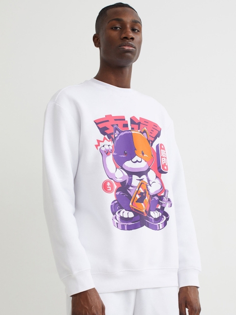 

H&M Men White Regular Fit Printed Sweatshirt