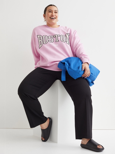 

H&M+ Women Pink Printed Oversized Motif-Detail Sweatshirt