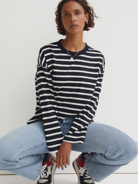 

H&M Black & White Long-Sleeved Jersey Top