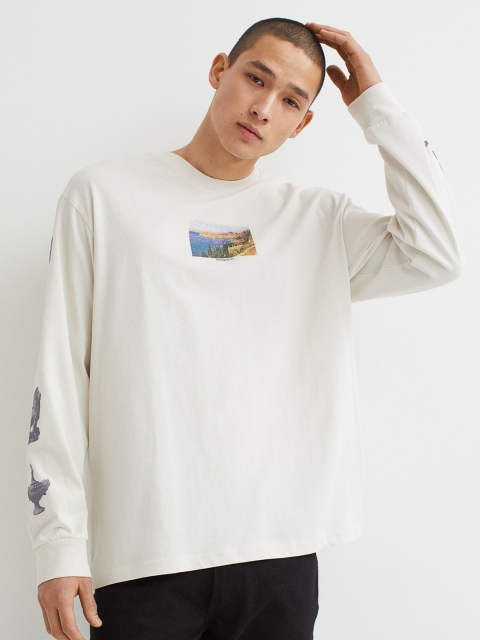 

H&M Men Off White Pure Cotton Oversized Jersey Top