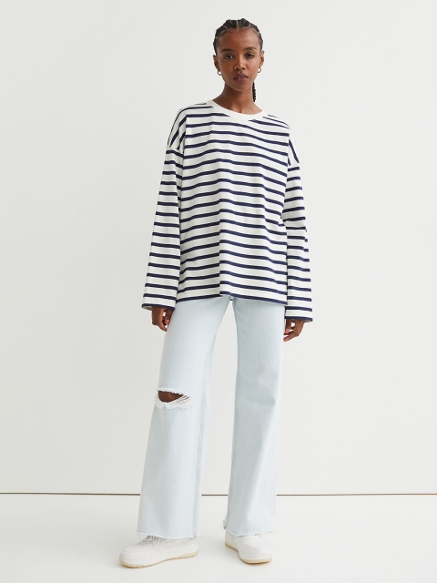 

H&M Women White Long-Sleeved Jersey Top