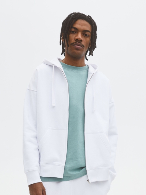 

H&M Men White Oversized Fit Cotton Zip-Through Hoodie