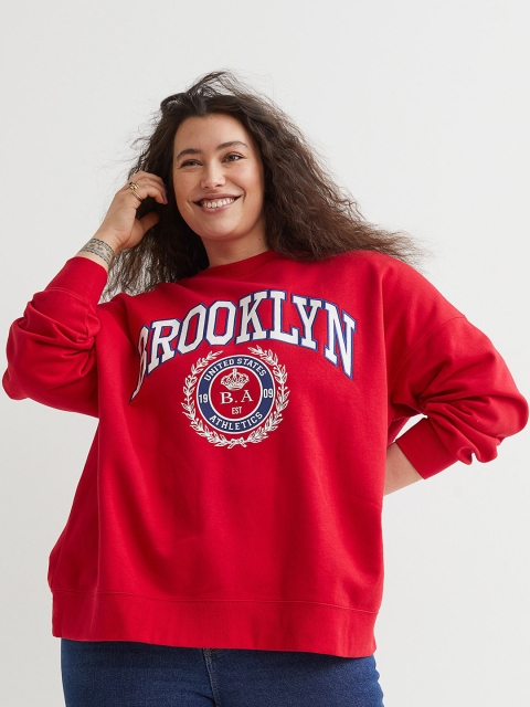 H&M+ Plus Size Oversized Motif-Detail Sweatshirt, Red