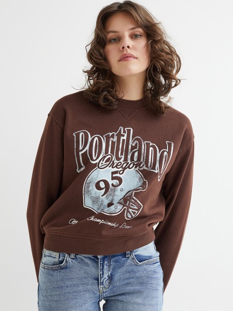 

H&M Women Brown Printed Sweatshirt