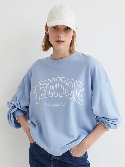 

H&M Women Blue Printed Raglan Sleeved Top