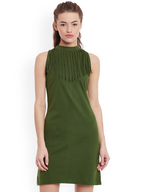 

Miss Chase Women Olive Green Solid Sheath Dress