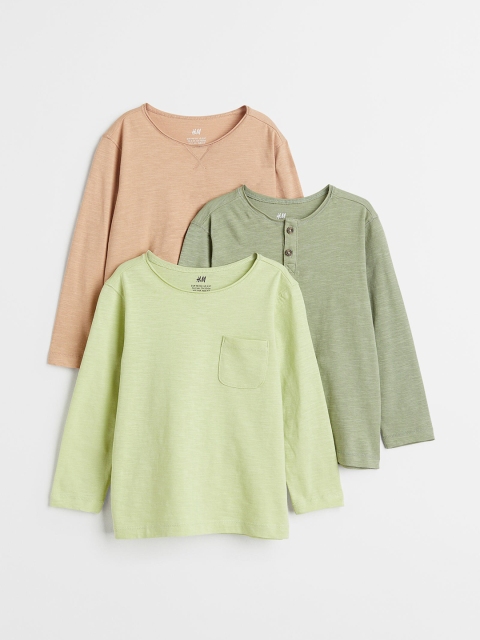 

H&M Boys 3-Pack Cotton Jersey Tops, Beige