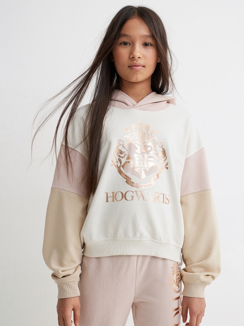 

H&M Girls Off White & Beige Harry Potter Printed Hoodie