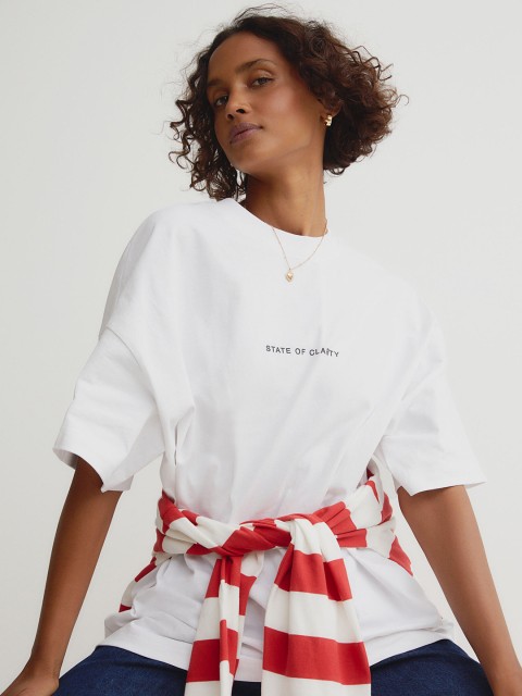 

H&M Women White Solid Oversized T-shirt
