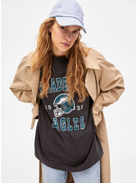 

H&M Women Grey Long Printed T-shirt