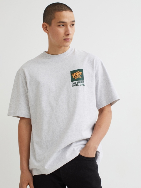 

H&M Men Grey Relaxed Fit Cotton T-shirt
