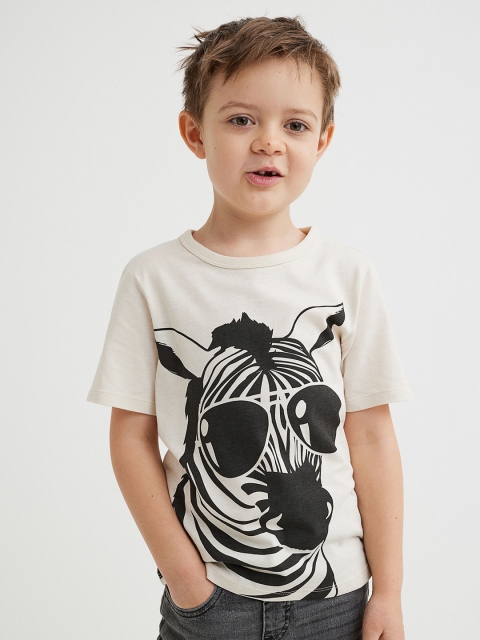 

H&M Boys Off-White & Back Zebra Printed Cotton T-shirt