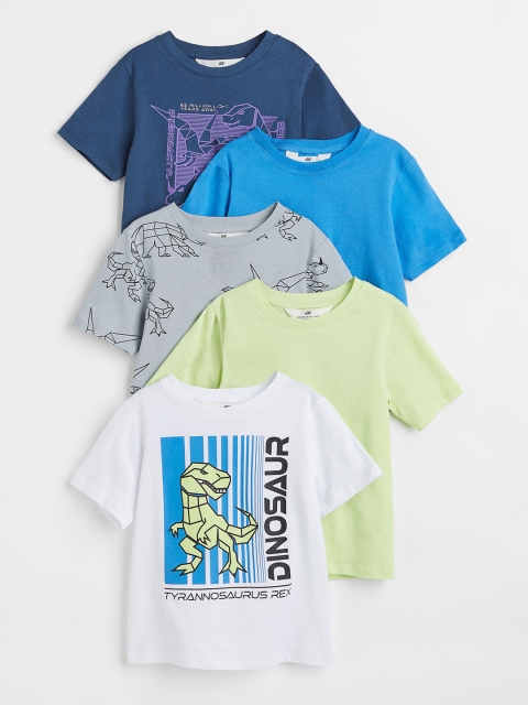 

H&M Boys 5 Pack Cotton Jersey T-Shirts, Blue