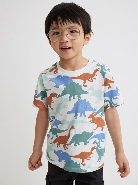 

H&M Boys White & Multicoloured Pure Cotton Printed T-shirt