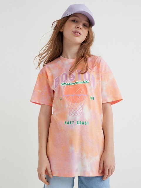 

H&M Girls Orange Printed Oversized Cotton T-Shirt