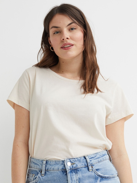 

H&M Women White Solid Cotton T-shirt