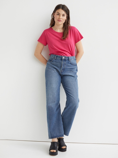 

H&M Women Pink Solid Cotton T-shirt