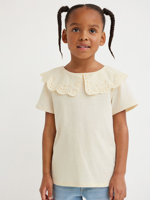 

H&M Girls Beige Solid Collared Jersey Top