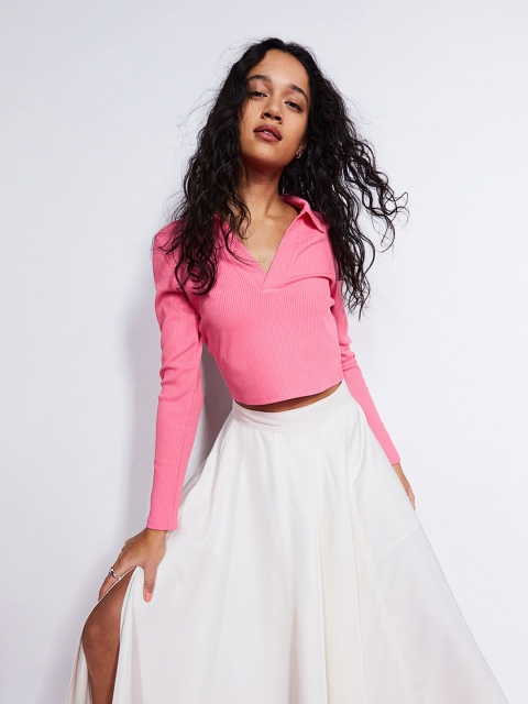 

H&M Women Pink Ribbed Top