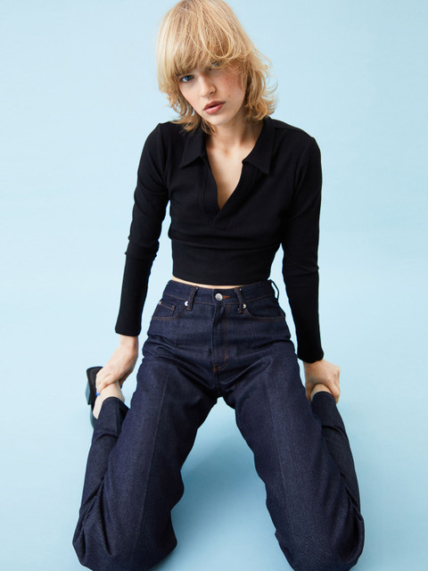 

H&M Women Black Ribbed Top