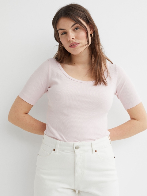 

H&M Women Pink Ribbed Top