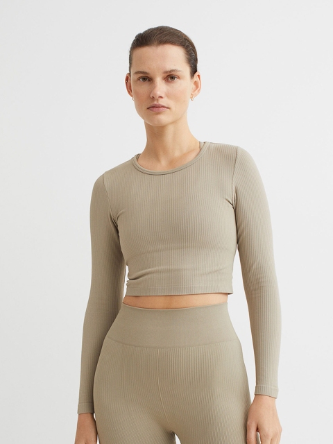 

H&M Women Grey Cropped Seamless Sports Top