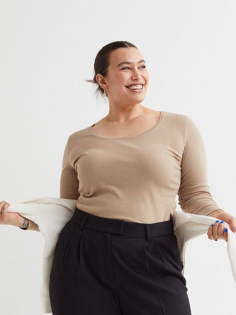 

H&M+ Women Beige Solid Jersey Top