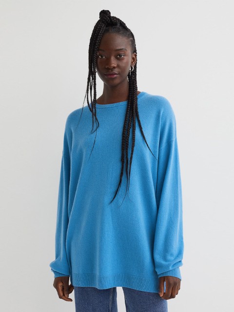 

H&M Women Blue Solid Oversized Cashmere Jumper