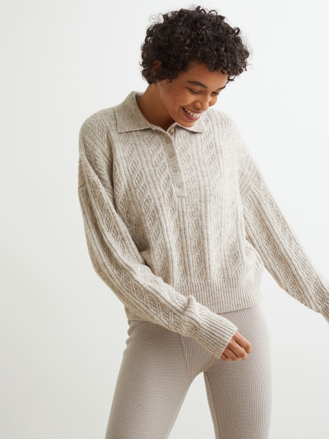 

H&M Women Beige Collared Jumper