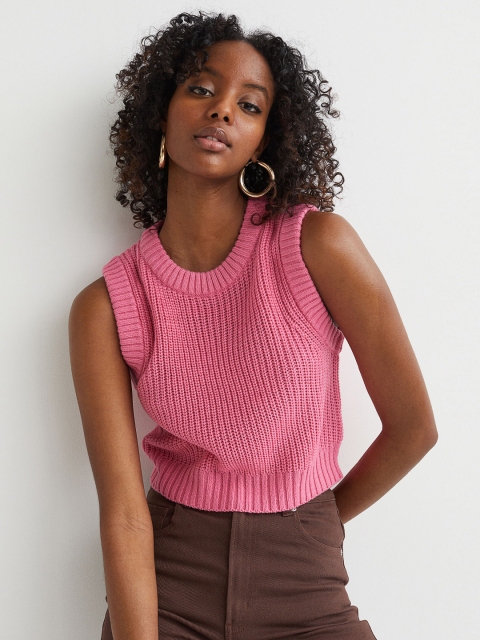 

H&M Women Pink Pure Acrylic Cropped Sweater Vest