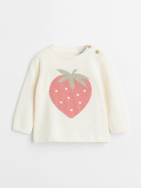 

H&M Girls White & Pink Fine-Knit Cotton Jumper