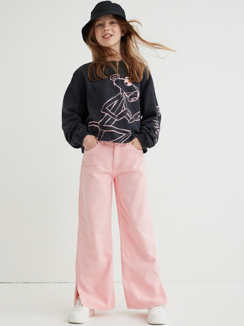 

H&M Girls Pink Solid Wide High Twill Trousers