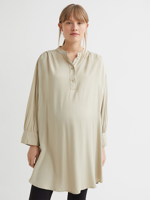 

H&M Women Beige Solid MAMA Balloon-Sleeved Blouse