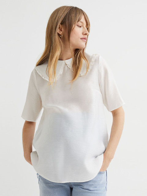 

H&M Women White Solid MAMA Collared Blouse