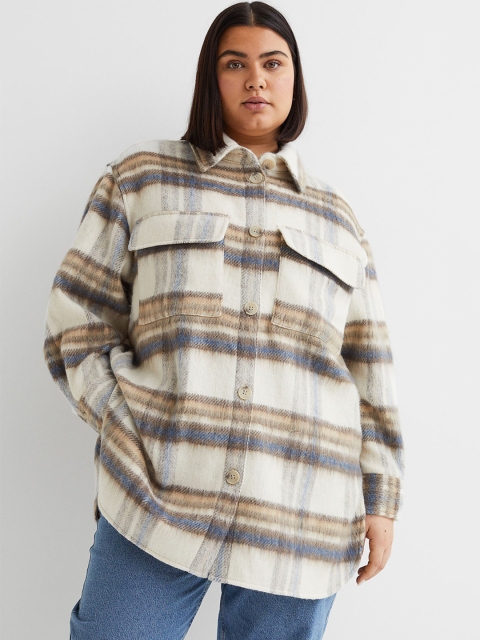

H&M+ Women Beige Oversized Wool-blend Shacket