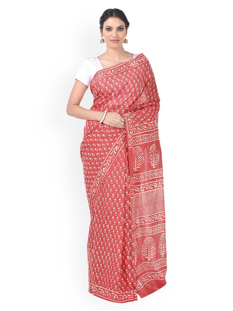 

Kalakari India Red Dabu Hand Block Print Handcrafted Cotton Sustainable Saree