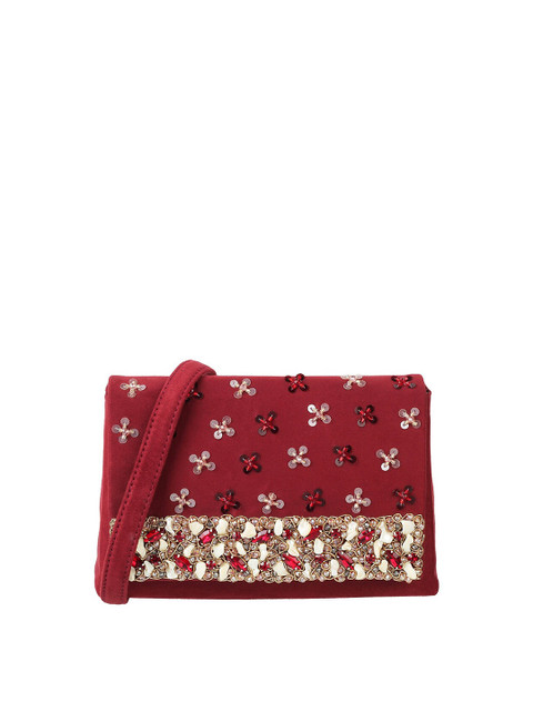 

Metro Maroon Embroidered Embellished Purse Clutch