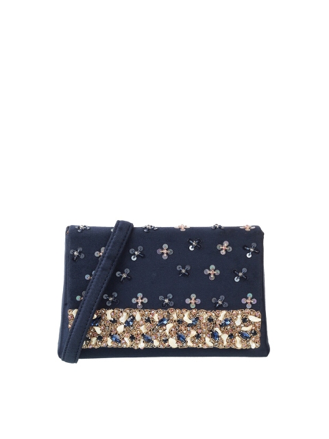 

Metro Blue & Gold-Toned Embroidered Purse Clutch