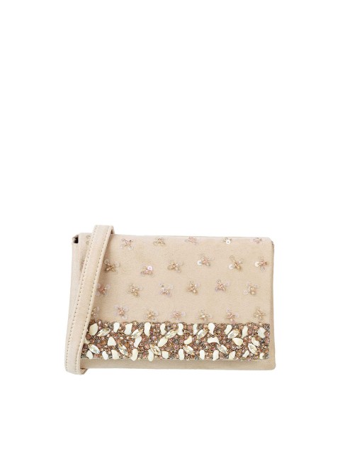 

Metro Beige & Off-White Embroidered Envelope Clutch