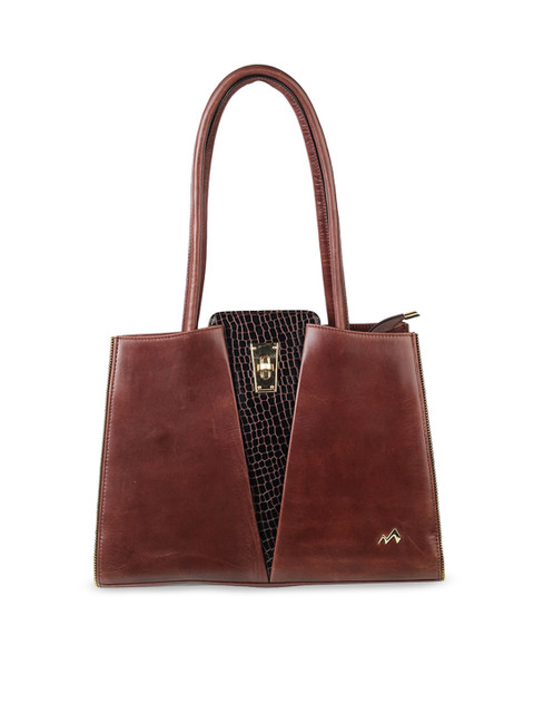 

Metro Brown Textured Leather Structured Handheld Bag with Cut Work