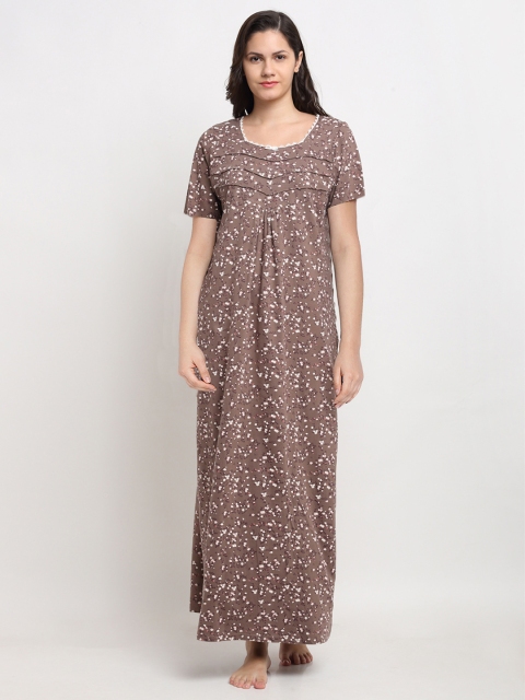 

Kanvin Brown Printed Maxi Pure Cotton Nightdress