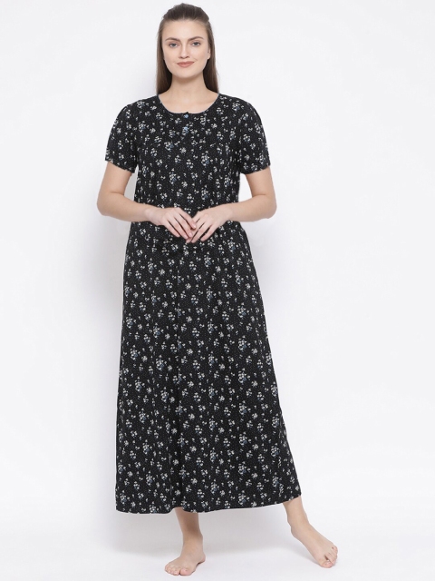 

Kanvin Black Printed Pure Cotton Maxi Nightdress