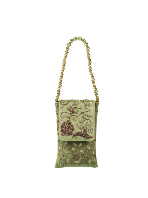 

Mochi Green & Gold-Toned Embellished Purse Clutch