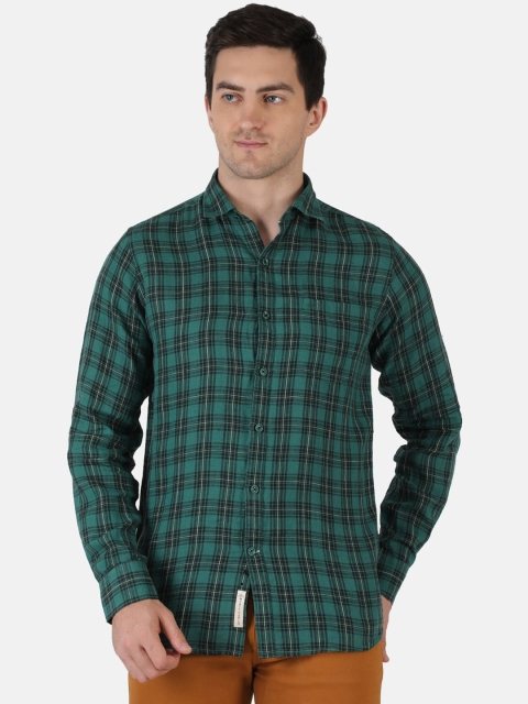 

Monte Carlo Men Green & Black Classic Checked Linen Casual Shirt
