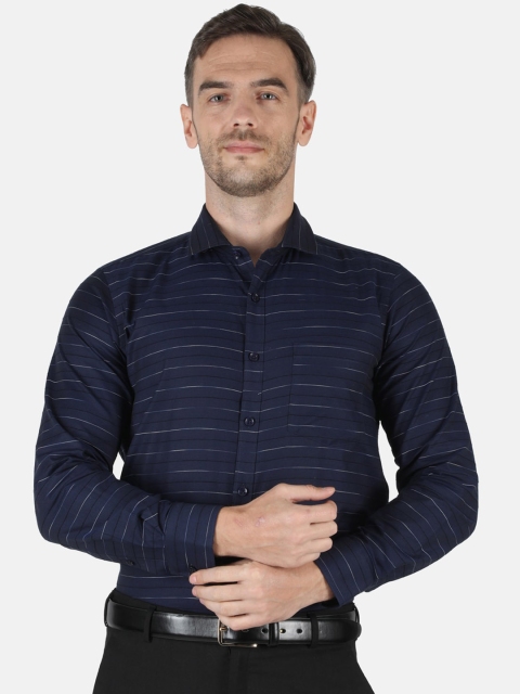 

Monte Carlo Men Blue & White Classic Horizontal Stripes Striped Cotton Formal Shirt