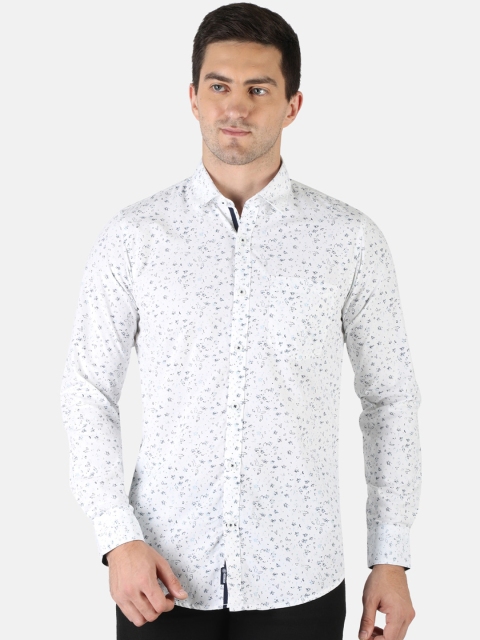 

Monte Carlo Men White & Blue Classic Slim Fit Floral Printed Cotton Casual Shirt