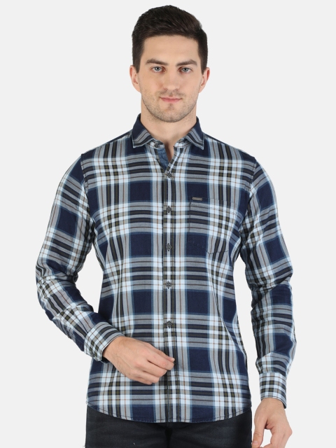 

Monte Carlo Men Blue & Green Classic Checked Cotton Casual Shirt