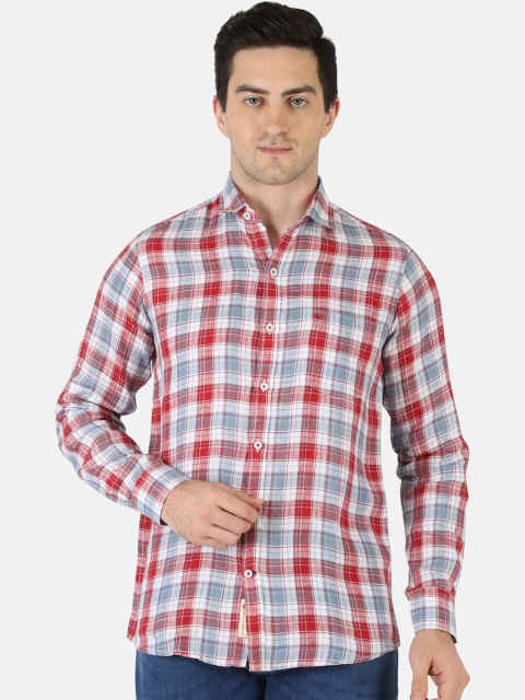 

Monte Carlo Men Red & Blue Classic Tartan Checked Linen Casual Shirt