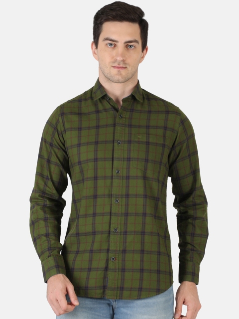 

Monte Carlo Men Olive Green Classic Windowpane Checked Casual Shirt